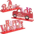 Valentine wooden tabletop signs set featuring cute gnome, red truck, and love text decor. - Style 2