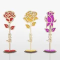 Supporto Di Fiore Di Rosa In Legno Variante Rosso Giallo Viola Amore Decorazione Regalo - Amore / Personalizzazione per pezzo singolo (circa 7x18 cm)