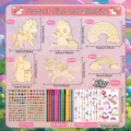 DIY unicorn wooden painting craft set size and quantity specification chart for kids toys. - Unicorn Set / Unicorn 6 Styles 4 Pcs Each Set