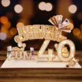 Panneau de cadeau d'argent pour 40e anniversaire en bois avec guirlande lumineuse LED. - 40 Ans / Sans Lumière