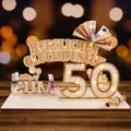 Support de cadeau d'argent en bois pour 50e anniversaire avec lumières LED et fentes. - 50 Ans / Sans Lumière