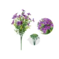 Artificial purple flower bouquet detail shot showing vivid petals and green stems clearly. - Purple