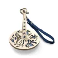 Portable wooden wrist yarn holder with blue leather strap, ideal for knitting and crochet lovers. - Blue Leather Strap