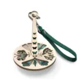 Portable wooden wrist yarn holder with butterfly pattern and green leather strap, craft tool. - Green Leather Belt