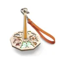 Portable wooden wrist yarn holder with butterfly pattern and orange leather strap variant. - Orange Belt
