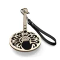 Portable wooden wrist yarn holder with moon phase design and leather strap for knitting crafts - Black Leather Strap