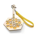 Wooden portable wrist yarn holder with honeycomb design, yellow strap and metal ring. - Yellow Leather Strap