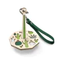 Portable wooden wrist yarn holder with cactus pattern and green strap for knitting craft. - Dark Green Strap