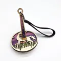 Portable Wooden Wrist Yarn Holder Variant with Leather Strap and Deer Carved Base Design - Dark Brown Strap