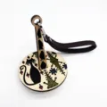 Portable wooden wrist yarn holder with cute cat design, brown leather strap, knitting tool. - Brown Leather Belt