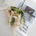 Artificial flower bouquet with chrysanthemums, wheat ears, and daisies for home decor. - Autumn White