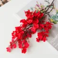 Red artificial flower bouquet, faux floral branch for wedding home decor and window display. - Red