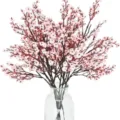 Artificial pink flower bouquet with glass vase, faux silk botanical home decor ornament SKU - Light Pink