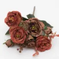 Bouquet di peonie artificiali terracotta in seta finta per decorazione tavola e soggiorno. - Arancione