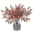 Artificial pink flower bouquet in grey glass vase for home decor and wedding arrangement. - Coffee