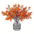 Artificial orange silk flower bouquet arrangement with grey glass vase for home decor - Orange Red