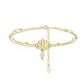 Detailansicht eines zweilagigen Gold-Fußkettchens mit Lotuscharm und Süßwasserperlen. - Lotus Perle Doppelschichtig Stil (SA100) / 3.1g / 14K Vergoldet