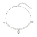 Bohemian Silber Seestern Perlenfußkette mit ovalem Mondstein Anhänger für Damen - Seestern Mondstein Perle Stil (SA98) / 3.8g / 14K Vergoldet
