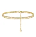 Detail einer vergoldeten 925er Silber Mehrlagen-Fußkette mit Tennis-Ketten-Detail. - Dreischichtiger Tennis-Büroklammer Stil (SA104) / 3.5g / 14K Vergoldet
