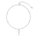 Zweilagiges Fußkettchen aus 925 Sterling Silber mit Perlen und feinem Schlüsselanhänger - Schlüsselanhänger Doppelschichtig Stil (SA102) / 2.0g / 14K Vergoldet
