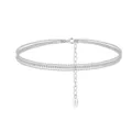 Dreilagiges Fußkettchen aus 925er Sterlingsilber mit funkelnden Zirkonia-Perlen - Dreischichtige Perle Diamantkette Stil (SA103) / 3,47g / 14K Vergoldet
