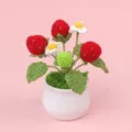Handmade crocheted red strawberry and flower potted plant for desk and home decoration - Multi-Headed Strawberry Potted Plant