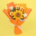 Handmade crochet sunflower bouquet featuring bright yellow and white flowers - Large Single Layer Seed Sunflower Bouquet (Medium) / Yellow (Orange Paper)