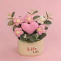 Handmade knitted heart and flower potted plant desktop ornament for romantic gift - Single Heart Flower Tube (Life Pot) / Pink