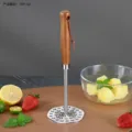 Stainless steel potato masher with wooden handle for home kitchen food prep tool. - Stainless Steel Potato Masher (Hexagonal)