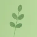 Primo piano di stelo foglia verde fatto a mano all'uncinetto con trama a maglia fine - Ramo di Foglie Quattro Stagioni a 5 Foglie / verde pisello