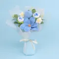 Magnifique bouquet de tulipes bleues fait main au crochet avec ruban Love Is Eternal - Bouquet de Tulipes en Fleurs (Rose Bulle) - Moyen / Bleu