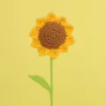 Detailed close-up view of handmade crochet sunflower bouquet with soft knit texture - 5 Rings With Single Leaf / Single Stem Length 30cm