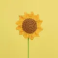 Beautiful single handcrafted crocheted sunflower bouquet with green stem for gift - 5 Rings Without Leaves / Single Stem Length 30cm