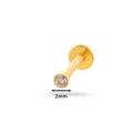 G23 Titanium threadless labret stud piercing with a 2mm clear crystal top. - Push-in Pin Flat Back Stud (T2501) / 2mm Drill Diameter / Gold