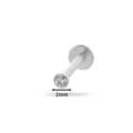 Professional G23 Titanium labret stud earring featuring a 2mm clear cubic zirconia gem top - Push-in Pin Flat Back Stud (T2501) / 2mm Drill Diameter / Silver
