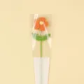 Hand-knitted orange yarn puff flower in LOVE transparent sleeve for home decor gift. - Large Puff Flower (Double Leaf) With Bag / Orange