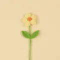 Hand-crocheted yellow puff flower with green leaves for home office decor gift - Large Puff Flower (Double Leaf) / Yellow