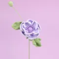 Handmade crochet purple ranunculus flower detail with green leaves and bud stem decoration - Purple
