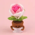 Handmade crochet rose potted plant ornament with emotional encouragement card gift set - Rose / Gradient Rose Red