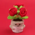 Cute handmade crochet emotional plant featuring red roses and a motivational card - Bubble Rose / Medium Smile Pot (Beige) / Red