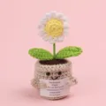 Detail of handmade crochet emotional plant holding an inspirational quote card - Daisy / Medium Smile Pot (Beige) / White