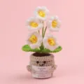 Handmade crochet emotional plant potted flower with a motivational message card gift. - 5-Head Lily of the Valley / Medium Smile Pot (Beige) / White