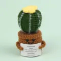 Handmade crochet cactus emotional support plant with motivational message card - Cactus / Dark Green