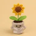 Detail of crocheted sunflower emotional plant with motivational message card. - Small Sunflower / Medium Smile Pot (Beige) / Yellow
