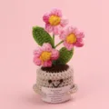 Cute handmade crochet emotional support flower plant with motivational message card. - New 3-Head Puffed Flower / Medium Smile Pot (Beige) / Gradient Rose Red