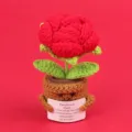 Handmade crochet red rose potted plant desk ornament with emotional support card - Rose / Red