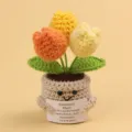 Handmade crochet emotional potted plant featuring orange and yellow flowers and inspirational card - Tulip / Medium Smile Pot (Beige) / Gradient Yellow