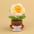 Yellow and white knitted rose flower pot with emotional message card for desk decor - Rose / Gradient Yellow