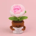 Handmade crochet pink rose flower potted plant with an emotional support quote card - Rose / Gradient Glitter