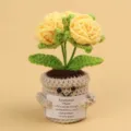 Handmade yellow crochet emotional support potted plant with motivational card gift - Bubble Rose / Medium Smile Pot (Beige) / Yellow